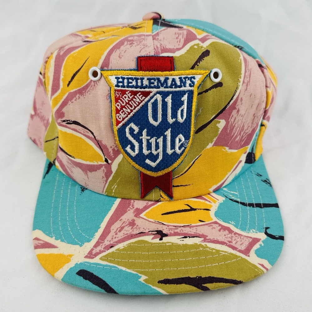 Vintage 80s 90s Old Style Beer All Over Print Snapback Hat Heileman's Cap
